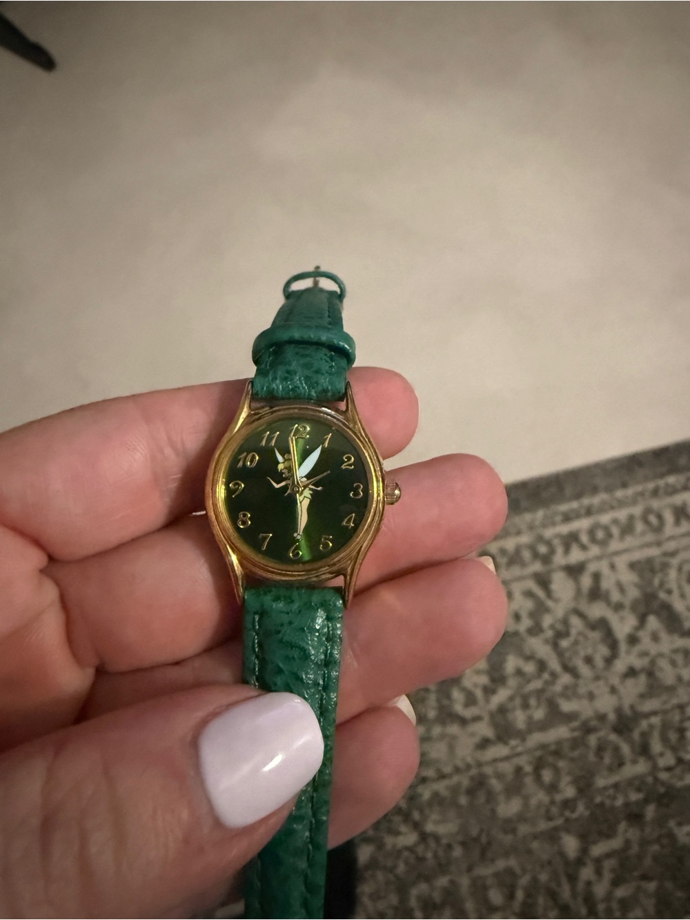 Vintage Disney Tinker Bell Green Watch Leather Band Needs Battery